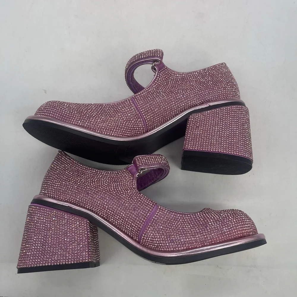 Sugar Thrillz Platform Heels Womens 8M Pink Glitter Rhinestone Chunky NEW w Box